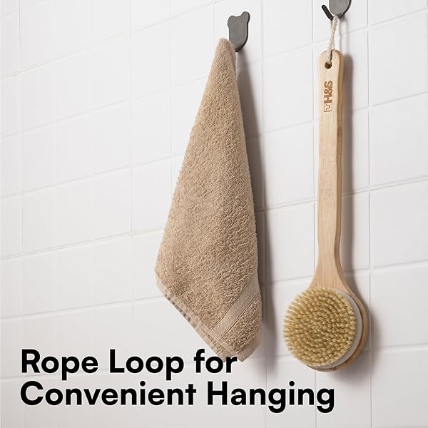 Get smooth, glowing skin with this long-handled body brush back scrubber! Say goodbye to dry skin and cellulite with natural bristles and exfoliate your back in the shower. #skincare #bodycare #exfoliate