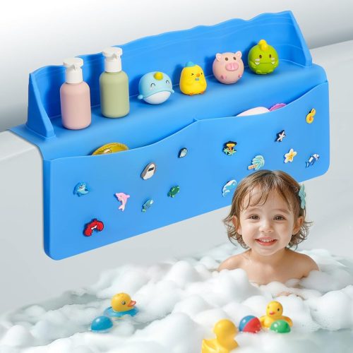 "Keep your bathtub clean and organized with this versatile silicone splatter screen and edge protector! Perfect for kids' bath time fun and bathroom storage. #bathtub #organization #kids"