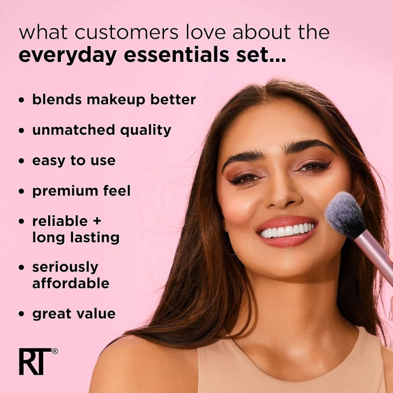 Get your makeup game on point with this 5 piece set including brushes, sponge, and blender! Perfect for flawless foundation, blush, bronzer, eyeshadow, and powder looks. Cruelty free and made with synthetic bristles for