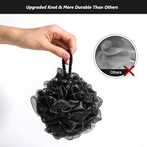 Get your skin feeling soft and smooth with this pack of 4 extra soft shower puffs! Perfect for scrubbing and exfoliating, this black shower sponge is comfortable for men, women, and babies alike. #skincare #softskin #