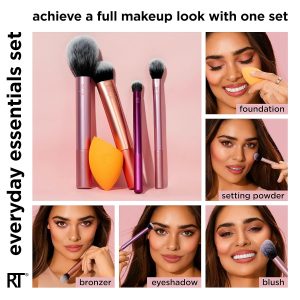 Get your makeup game on point with this 5 piece set including brushes, sponge, and blender! Perfect for flawless foundation, blush, bronzer, eyeshadow, and powder looks. Cruelty free and made with synthetic bristles for
