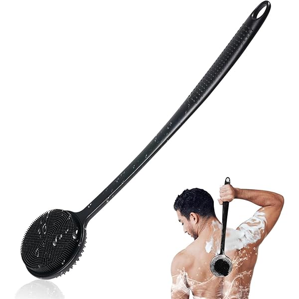 Level up your shower game with this silicone body scrubber! 🚿 Double sided for exfoliating and massaging, it's perfect for creating a rich foam. Plus, the long handle makes it easy to reach every inch of your back