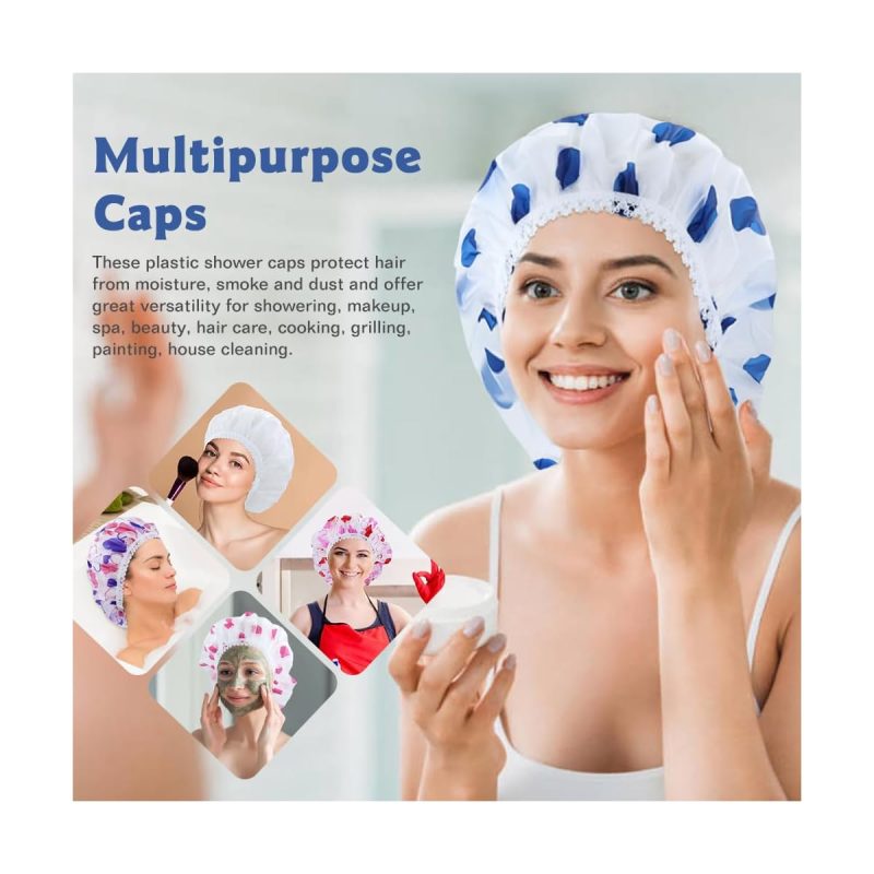 "Stay cute and dry with these 6 fun shower caps! Waterproof, adjustable, and perfect for all hair types. Add some style to your shower routine with hearts and big dots 🚿💖 #showercaps #haircare #t