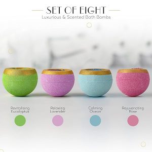 Indulge in a Set of 8 Luxe Bath Bombs! Treat yourself to a spa day at home with these 100% natural, organic, vegan fizzers. Perfect for birthdays, Christmas, or any day you need some pampering