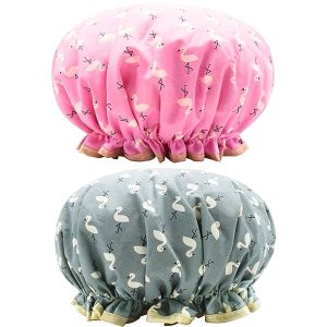 Stay cute and dry with these trendy double-layer bath caps! Perfect for keeping hair dry and ears covered. Plus, they're kitchen oil-proof too! #bathcaps #showercaps #haircare