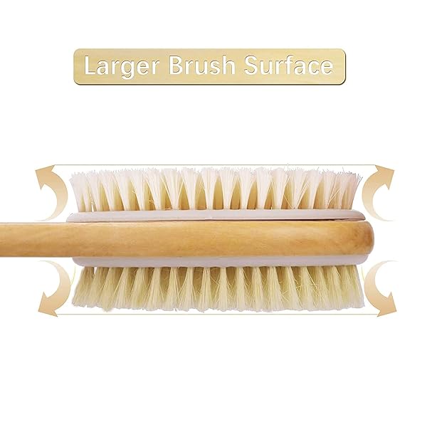 Get that smooth, glowing skin with this double-sided shower brush! Exfoliate and scrub away dead skin cells for a spa-like experience. Long wooden handle for easy reach. #skincare #selfcare #showeressential
