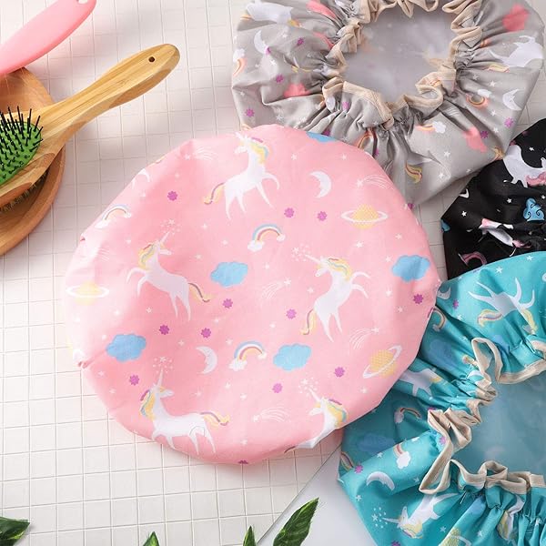 🦄✨ Keep your hair dry and stylish with these adorable unicorn shower caps! Perfect for spa days and showers, this 4 pack is a must-have for women and girls 💖 #unicornshowercaps #showeressentials