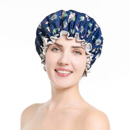 Get ready to slay your shower routine with this oversized, double-layer waterproof shower cap! Say goodbye to frizzy hair and hello to style with the elastic band stretch hem. Available in a trendy Flamingo-Blue design, perfect for both men