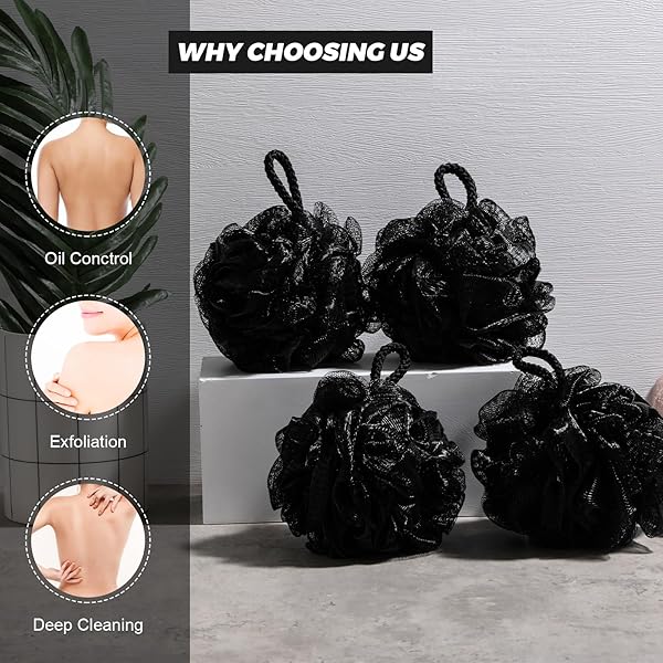 Get your skin feeling soft and smooth with this pack of 4 extra soft shower puffs! Perfect for scrubbing and exfoliating, this black shower sponge is comfortable for men, women, and babies alike. #skincare #softskin #