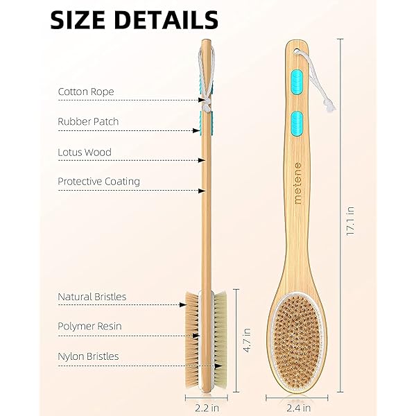 Get that smooth, glowing skin with this double-sided shower brush! Exfoliate and scrub away dead skin cells for a spa-like experience. Long wooden handle for easy reach. #skincare #selfcare #showeressential