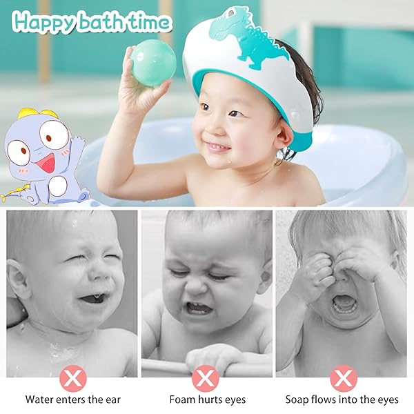 Make bath time fun and tear-free with this adorable Dinosaur Blue Baby Shower Cap! Keep water out of their eyes with this adjustable shampoo visor for boys and girls. Say goodbye to tears and hello to happy kids! 🦕💙