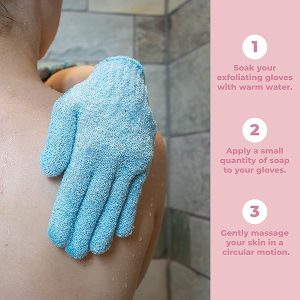 Get your skin feeling soft and smooth with these exfoliating shower gloves! Say goodbye to dead skin and hello to a fresh glow. Comes in a pack of 3 pairs (6 pcs) with hanging hoops for easy storage. Upgrade your shower routine