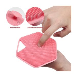 "Get that soft, glowing skin with this gentle silicone body scrubber! Perfect for exfoliating sensitive skin and giving yourself a relaxing massage in the shower. Available in a cute pink color. #skincare #bodyscrub #self