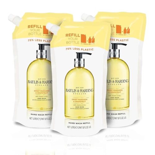 🍊✨ Sweet Mandarin & Grapefruit Hand Wash Refills! 🌿🌱 1L each, pack of 3! 🙌🏼 Vegan friendly and eco-friendly! 💚 #handwash #