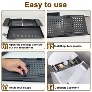 Transform your bath time experience with this expandable bath shelf caddy tray! Keep all your essentials close at hand while you relax in the tub. Perfect for candles, towels, books, wine, and even your phone! Say goodbye to clutter and hello
