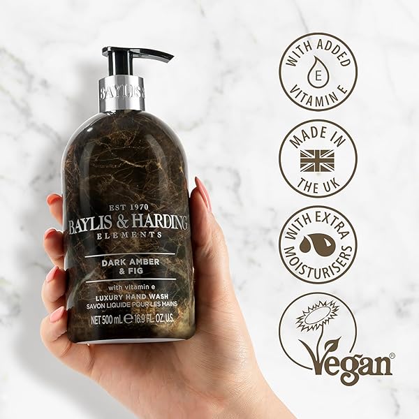 Experience luxury with this deliciously scented hand wash trio! Made with dark amber and fig elements, this vegan-friendly formula will leave your hands feeling pampered and refreshed. Perfect for your bathroom or kitchen sink! ✨🌿 #hand