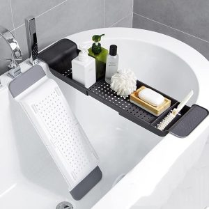 Transform your bath time experience with this expandable bath shelf caddy tray! Keep all your essentials close at hand while you relax in the tub. Perfect for candles, towels, books, wine, and even your phone! Say goodbye to clutter and hello