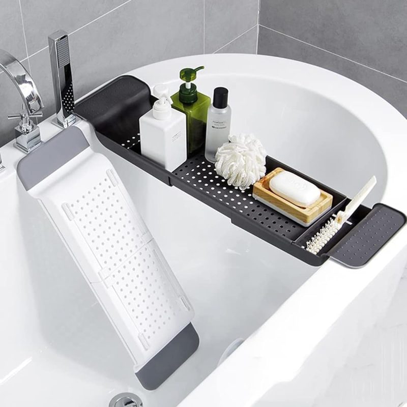 Transform your bath time experience with this expandable bath shelf caddy tray! Keep all your essentials close at hand while you relax in the tub. Perfect for candles, towels, books, wine, and even your phone! Say goodbye to clutter and hello