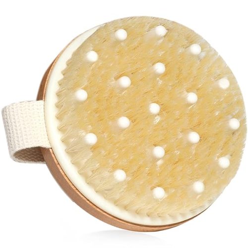 Get glowing skin with this all-in-one body brush! Exfoliate, massage, and say goodbye to cellulite with this natural bamboo brush. Perfect for your shower routine! ✨ #skincare #selfcare #glowup
