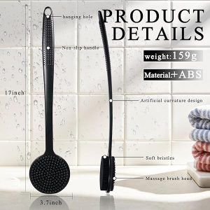 Level up your shower game with this silicone body scrubber! 🚿 Double sided for exfoliating and massaging, it's perfect for creating a rich foam. Plus, the long handle makes it easy to reach every inch of your back