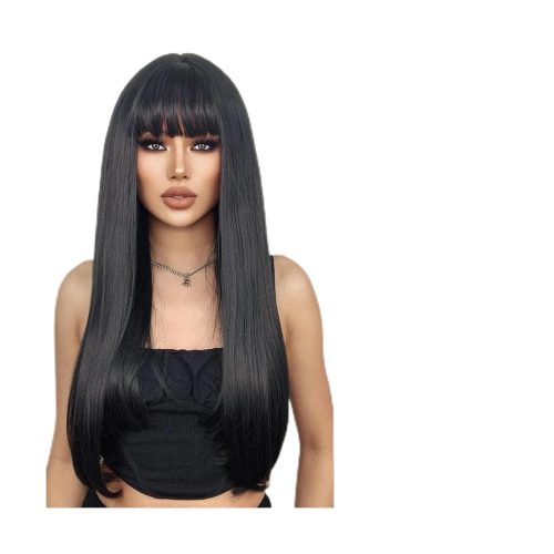 Transform your look with these stunning long black wigs! Perfect for daily wear, parties, or cosplay. Get the layered brunette wig with fringe for a natural and stylish vibe - 26 inches of pure perfection! #hairgoals #wigtransformation