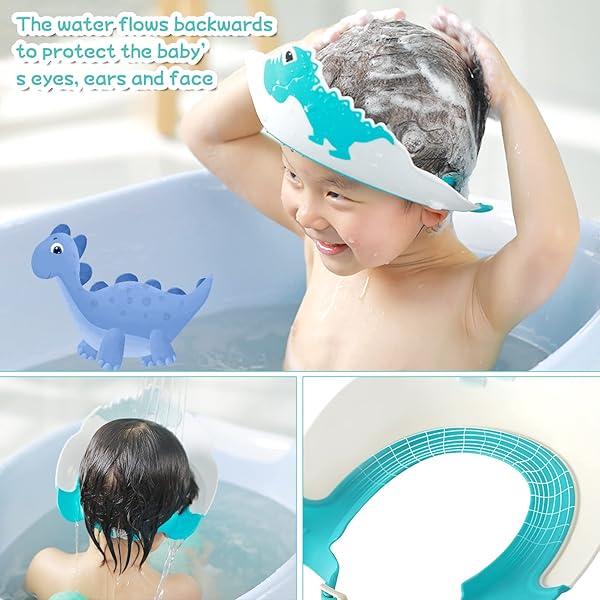Make bath time fun and tear-free with this adorable Dinosaur Blue Baby Shower Cap! Keep water out of their eyes with this adjustable shampoo visor for boys and girls. Say goodbye to tears and hello to happy kids! 🦕💙