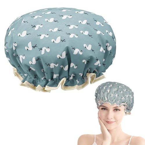 Get ready to slay your shower time with this Double Layer Shower Cap! 💁‍♀️ Say goodbye to frizzy hair with its elastic band and ruffles covering ears. Perfect for long, short, and curly hair! 🚿