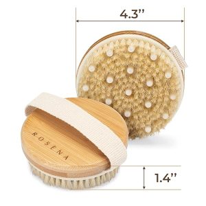 Get glowing skin with this organic body brush! Say goodbye to dry skin, cellulite, and boost lymphatic drainage. Enhance your spa routine with this exfoliating and massaging brush. #glowingskin #bodybrush #selfcare