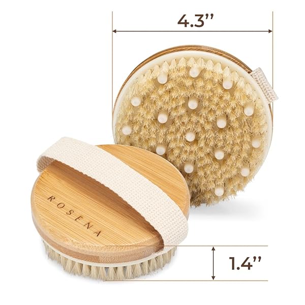 Get glowing skin with this organic body brush! Say goodbye to dry skin, cellulite, and boost lymphatic drainage. Enhance your spa routine with this exfoliating and massaging brush. #glowingskin #bodybrush #selfcare