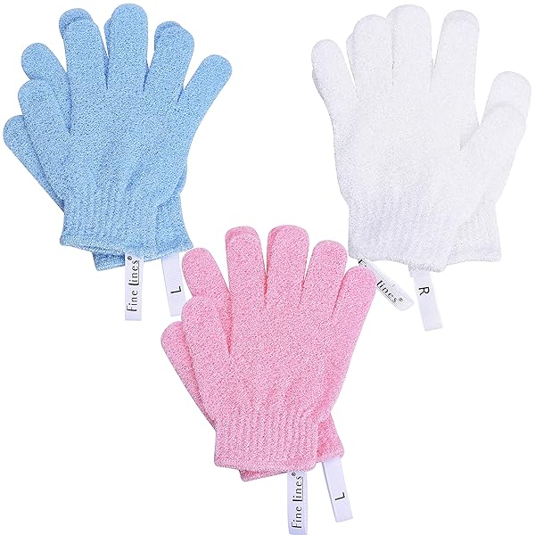 Get your skin feeling soft and smooth with these exfoliating shower gloves! Say goodbye to dead skin and hello to a fresh glow. Comes in a pack of 3 pairs (6 pcs) with hanging hoops for easy storage. Upgrade your shower routine