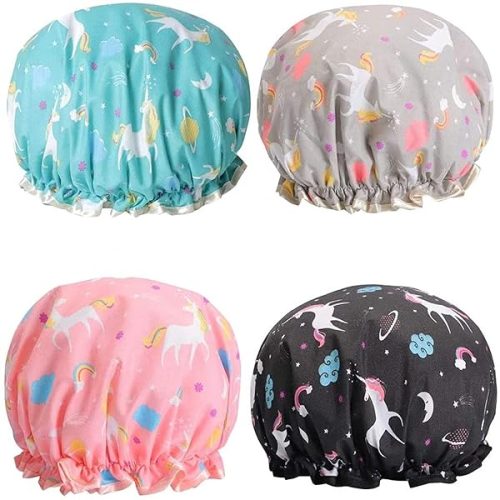 🦄✨ Keep your hair dry and stylish with these adorable unicorn shower caps! Perfect for spa days and showers, this 4 pack is a must-have for women and girls 💖 #unicornshowercaps #showeressentials