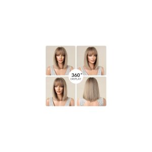Get the perfect ombre blonde bob with bangs! This short, straight wig is perfect for daily wear, parties, and cosplay. Elevate your look with this stylish synthetic hair wig! 💁‍♀️✨ #hair