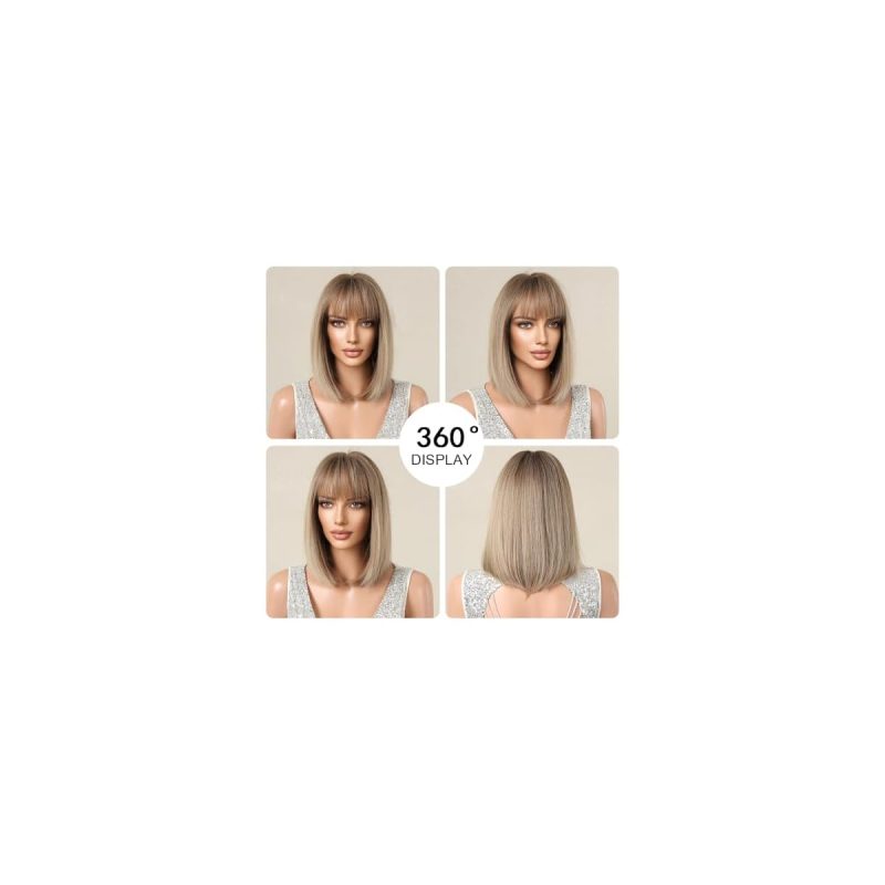 Get the perfect ombre blonde bob with bangs! This short, straight wig is perfect for daily wear, parties, and cosplay. Elevate your look with this stylish synthetic hair wig! 💁‍♀️✨ #hair