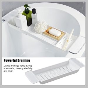 Transform your bath time experience with this expandable bath shelf caddy tray! Keep all your essentials close at hand while you relax in the tub. Perfect for candles, towels, books, wine, and even your phone! Say goodbye to clutter and hello