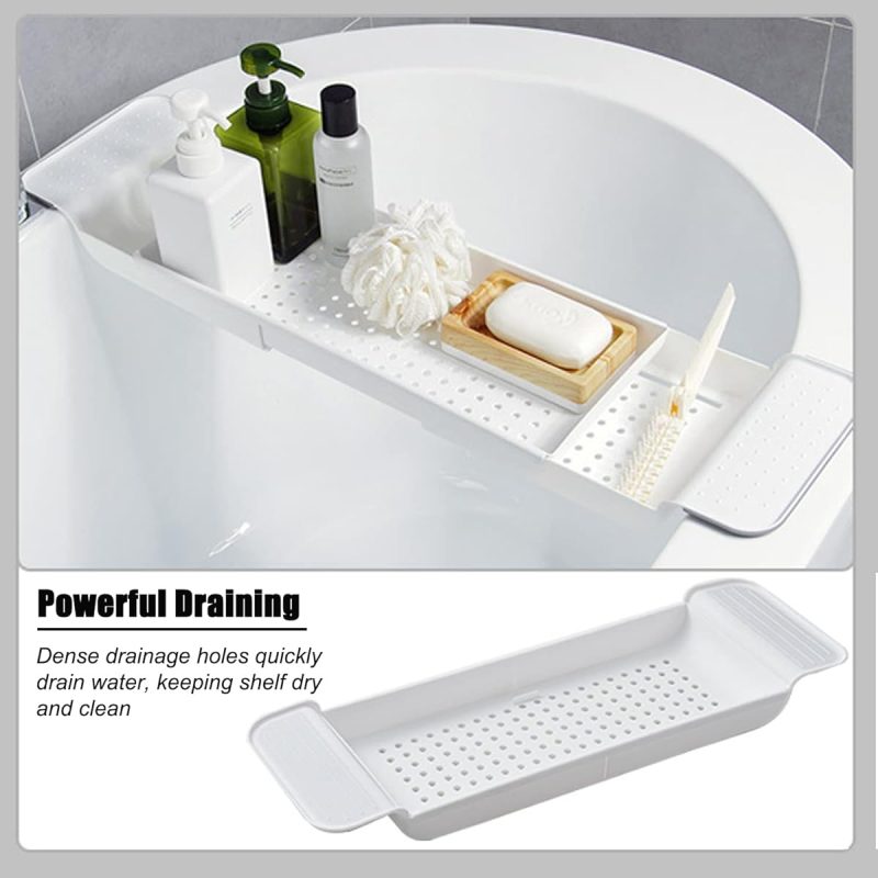 Transform your bath time experience with this expandable bath shelf caddy tray! Keep all your essentials close at hand while you relax in the tub. Perfect for candles, towels, books, wine, and even your phone! Say goodbye to clutter and hello