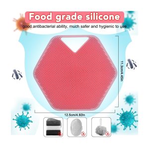 "Get that soft, glowing skin with this gentle silicone body scrubber! Perfect for exfoliating sensitive skin and giving yourself a relaxing massage in the shower. Available in a cute pink color. #skincare #bodyscrub #self