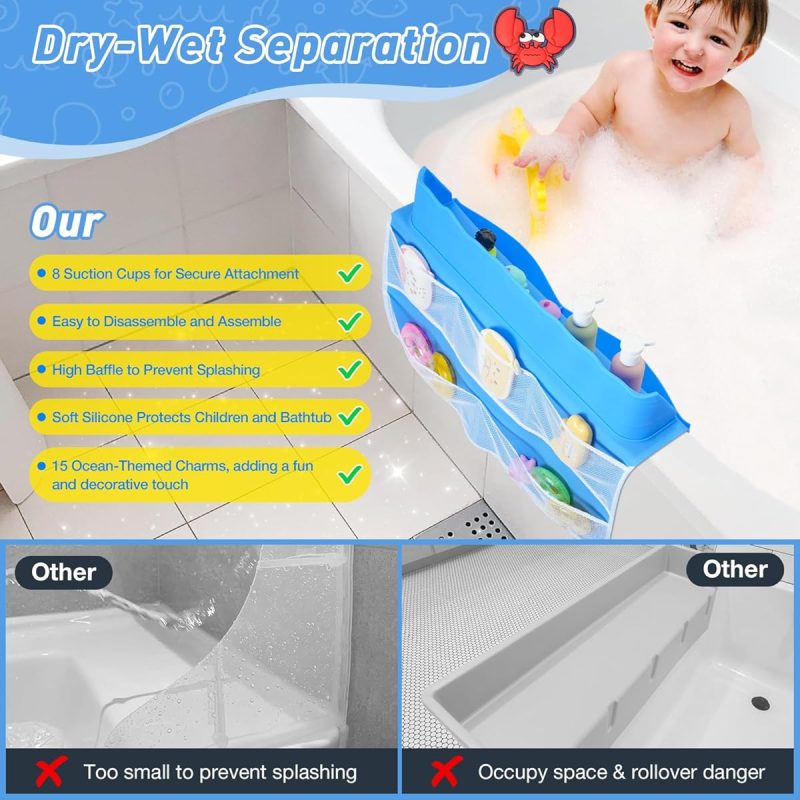 "Keep your bathtub clean and organized with this versatile silicone splatter screen and edge protector! Perfect for kids' bath time fun and bathroom storage. #bathtub #organization #kids"