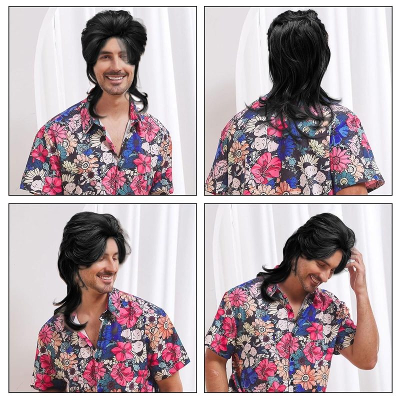 Get groovy with this black mullet wig! Perfect for 70s/80s vibes, rockin' out, or Halloween fun 🎃 Rock your next costume party with this long, curly wig! #halloweencost