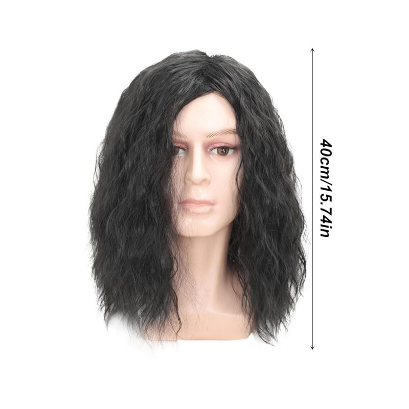 Get that 70s/80s rockstar look with this black mid-length curly wig for men! Perfect for cosplay, fancy dress parties, or Halloween. Stand out and rock on TikTok! 🤘🎸 #menswig