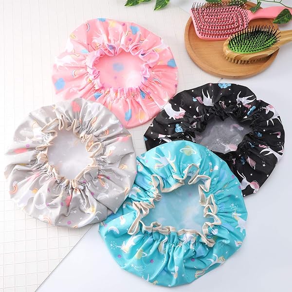 🦄✨ Keep your hair dry and stylish with these adorable unicorn shower caps! Perfect for spa days and showers, this 4 pack is a must-have for women and girls 💖 #unicornshowercaps #showeressentials