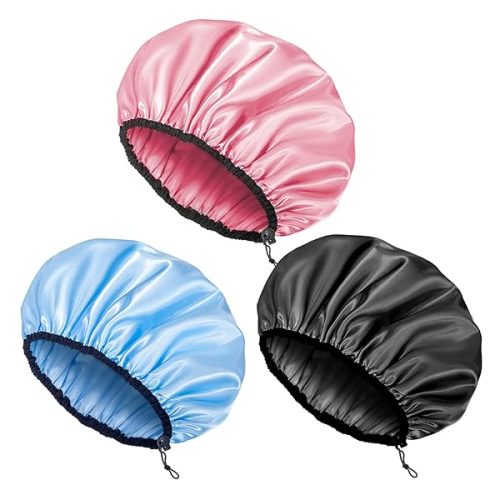 Get ready to level up your shower game with this trendy shower cap! 🚿💁‍♀️ Adjustable, reusable, and extra large for all hair lengths. Stay dry and stylish with its double-layer waterproof exterior and EVA lining.