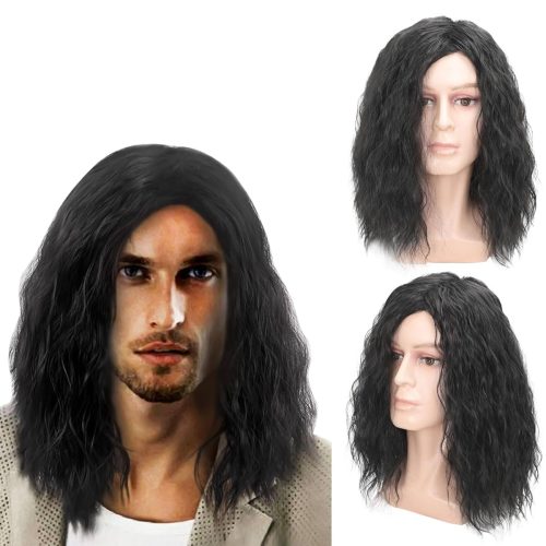 Get that 70s/80s rockstar look with this black mid-length curly wig for men! Perfect for cosplay, fancy dress parties, or Halloween. Stand out and rock on TikTok! 🤘🎸 #menswig