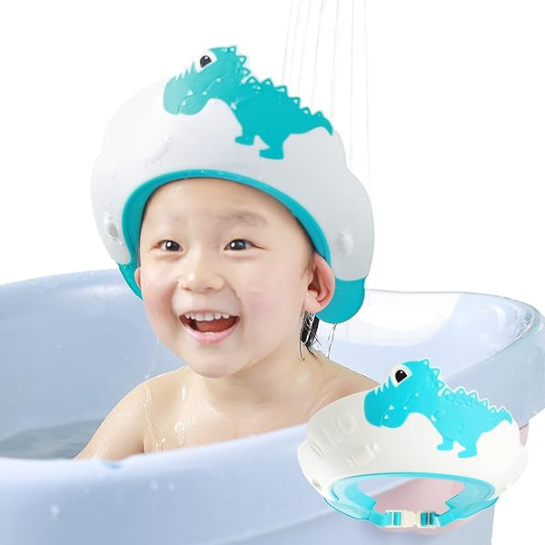 Make bath time fun and tear-free with this adorable Dinosaur Blue Baby Shower Cap! Keep water out of their eyes with this adjustable shampoo visor for boys and girls. Say goodbye to tears and hello to happy kids! 🦕💙
