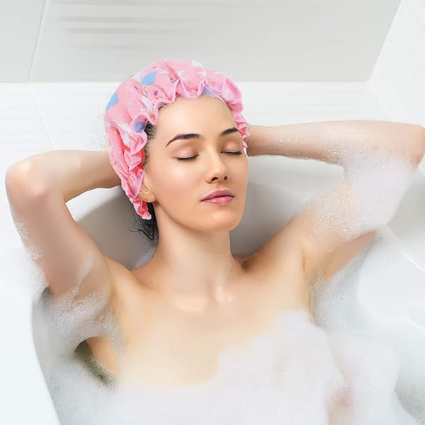 🦄✨ Keep your hair dry and stylish with these adorable unicorn shower caps! Perfect for spa days and showers, this 4 pack is a must-have for women and girls 💖 #unicornshowercaps #showeressentials