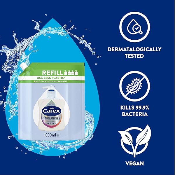 Keep germs away for 2 hours with this antibacterial hand wash refill pack! Perfect for homes & businesses. Stay clean & save with this bulk buy of 3 x 1 litre bottles. #cleanhands #germfree #stay