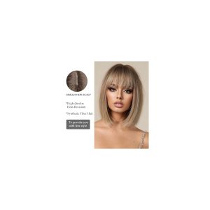 Get the perfect ombre blonde bob with bangs! This short, straight wig is perfect for daily wear, parties, and cosplay. Elevate your look with this stylish synthetic hair wig! 💁‍♀️✨ #hair