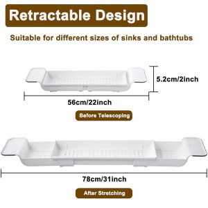 Transform your bath time experience with this expandable bath shelf caddy tray! Keep all your essentials close at hand while you relax in the tub. Perfect for candles, towels, books, wine, and even your phone! Say goodbye to clutter and hello