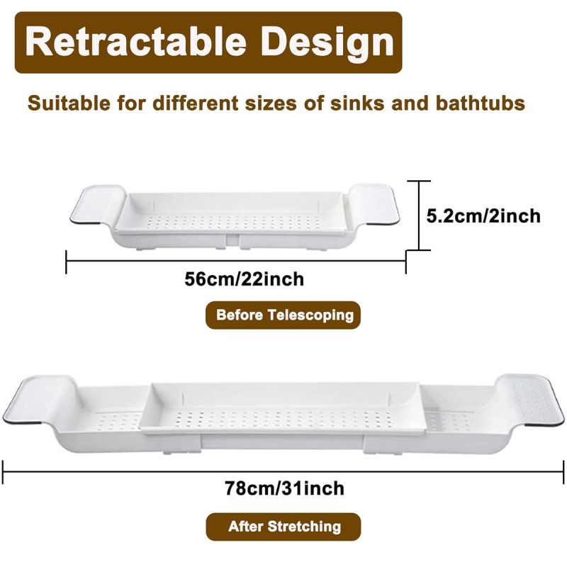 Transform your bath time experience with this expandable bath shelf caddy tray! Keep all your essentials close at hand while you relax in the tub. Perfect for candles, towels, books, wine, and even your phone! Say goodbye to clutter and hello
