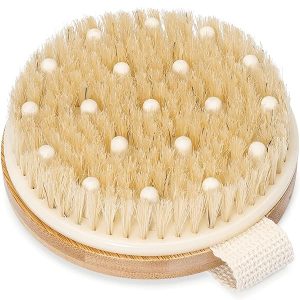 Get glowing skin with this organic body brush! Say goodbye to dry skin, cellulite, and boost lymphatic drainage. Enhance your spa routine with this exfoliating and massaging brush. #glowingskin #bodybrush #selfcare