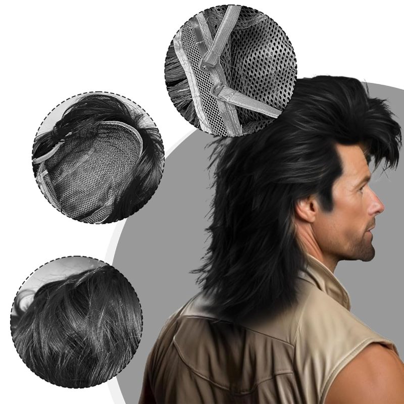 Get groovy with this black mullet wig! Perfect for 70s/80s vibes, rockin' out, or Halloween fun 🎃 Rock your next costume party with this long, curly wig! #halloweencost